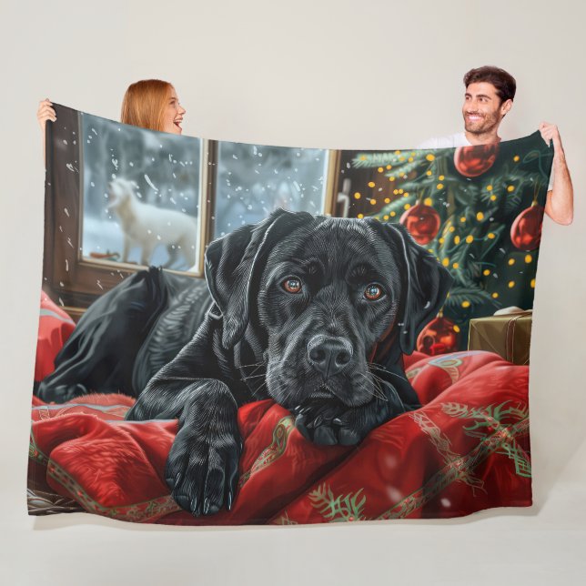Black Labrador Dog Christmas Festive Fleece Blanket (In Situ)