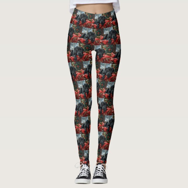Black Labrador Dog Christmas Festive Leggings (Front)