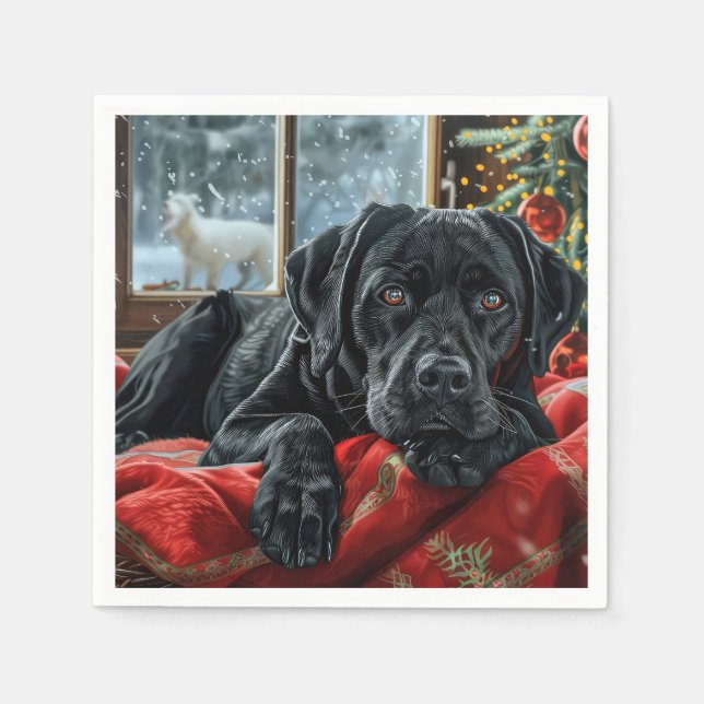 Black Labrador Dog Christmas Festive Napkins (Front)
