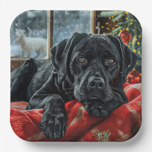 Black Labrador Dog Christmas Festive Paper Plates