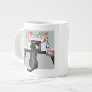 Black Labrador Dog Christmas Fireplace Scene Giant Coffee Mug