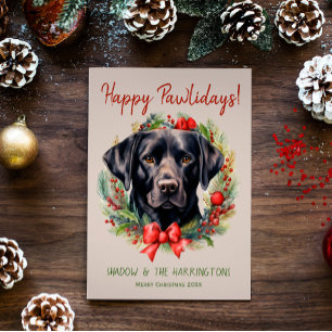 Black Labrador Dog Christmas Happy Pawlidays Holiday Card