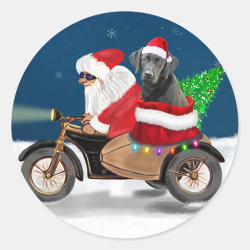 Black Labrador Dog Christmas Santa Claus   Classic Round Sticker