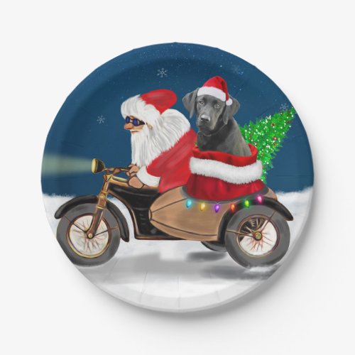 Black Labrador Dog Christmas Santa Claus   Paper Plates