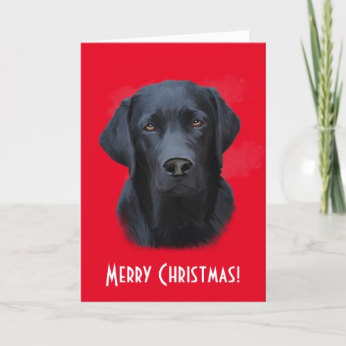 Black Labrador Dog Color Art Painting Christmas Holiday Card