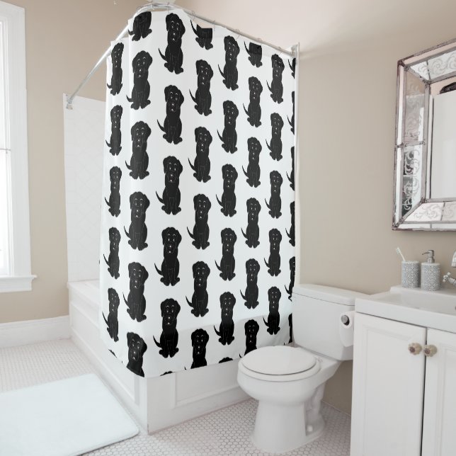 Black Labrador Dog Design Shower Curtain (In Situ)
