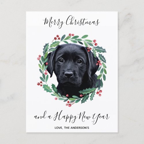 Black Labrador Dog Elegant Merry Christmas Holiday Postcard