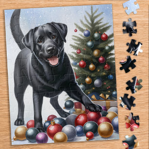 Black Labrador Dog Holiday Tree Christmas  Jigsaw Puzzle