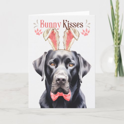 Black Labrador Dog in Bunny Ears for Easter Holiday Card