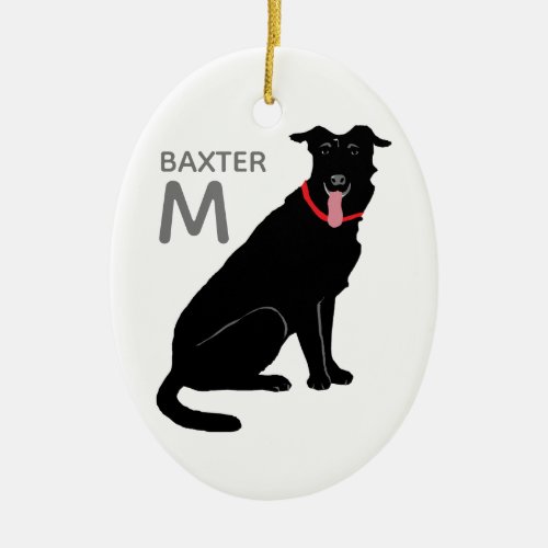 Black Labrador Dog Monogram Name Initial Christmas Ceramic Ornament