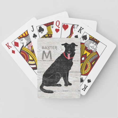 Black Labrador Dog Monogrammed Name Initial Rustic Poker Cards