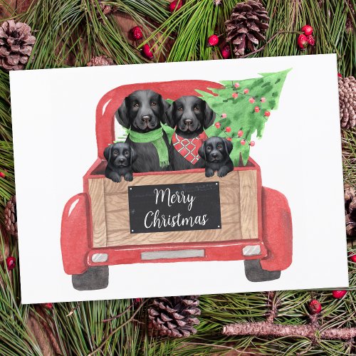 Black Labrador Dog Personalize Red Christmas Truck Holiday Card