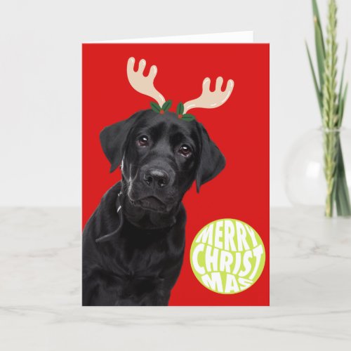 Black Labrador Dog PetCristmas Tennis Ball Funny Holiday Card