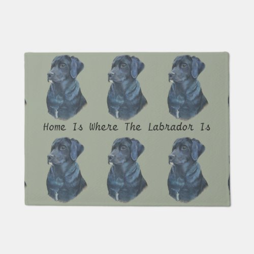 black labrador dog portrait art with fun slogan doormat