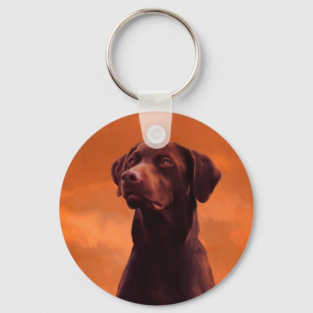 Black Labrador Dog Portrait Keychain (Front)