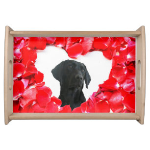 Black Labrador Dog Roses Heart Photo serving tray