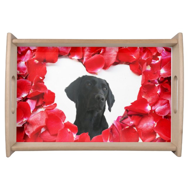 Black Labrador Dog Roses Heart Photo serving tray (Front)