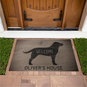 Black Labrador Dog Silhouette Rustic Style Custom Doormat
