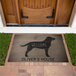 Funny Black Lab Dog Family Name Welcome Mat