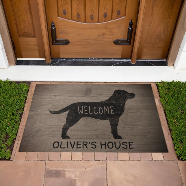 Black Labrador Dog Silhouette Rustic Style Custom Doormat (Outdoor)