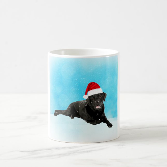 Black Labrador Dog Sitting in Snow Christmas Coffee Mug (Center)