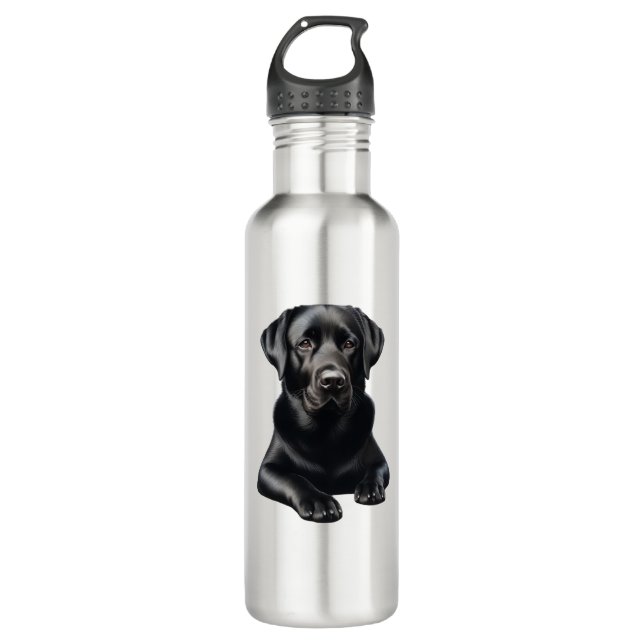 Black Labrador Dog Stainless Steel Water Bottle (Front)