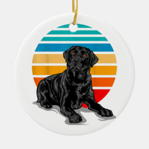 Black Labrador dog sunset vintage retro style blac Ceramic Ornament
