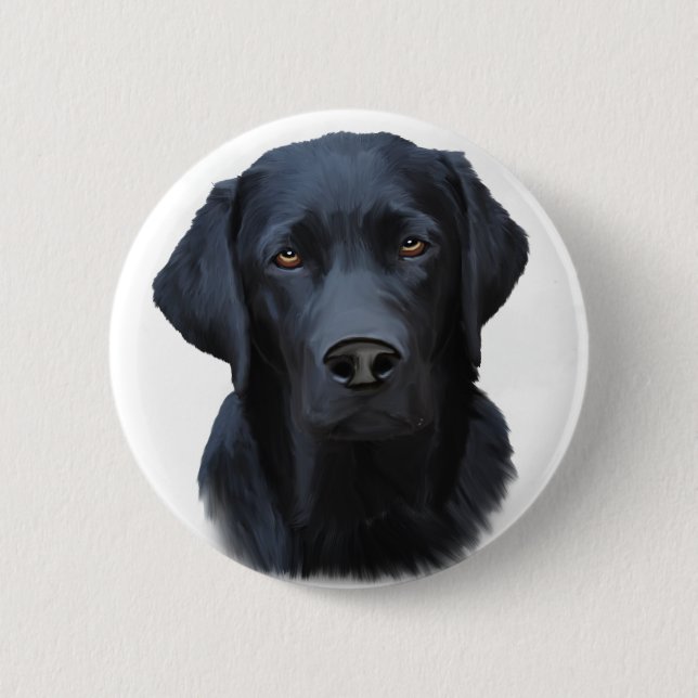 Black Labrador Dog Water Color Art Painting Button (Front)