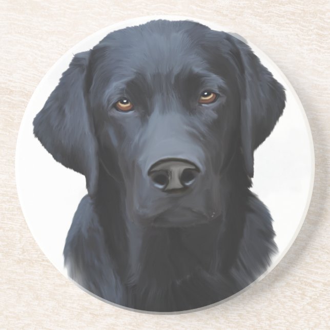 Black Labrador Dog Water Color Art Painting Coaster (Front)
