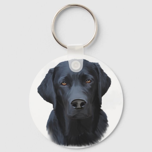 Black Labrador Dog Water Color Art Painting Keychain (Front)