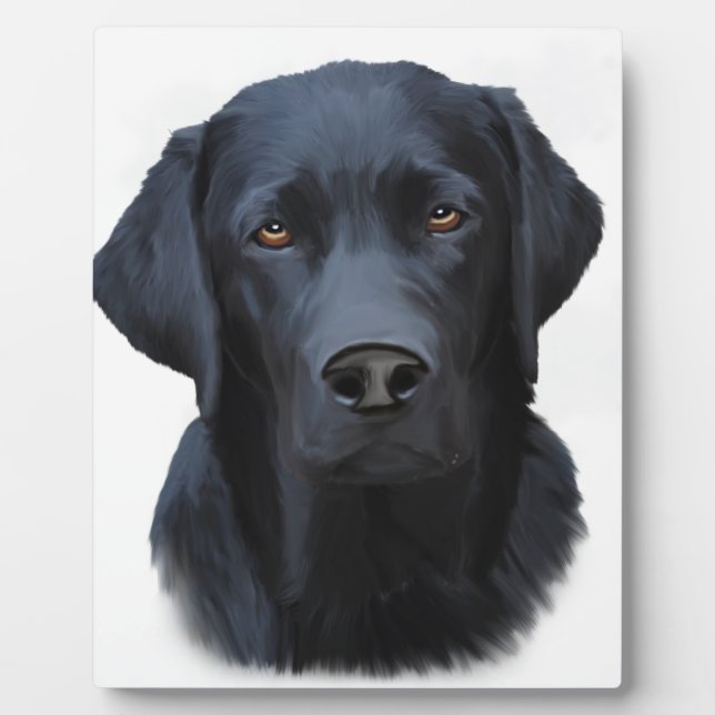 Black Labrador Dog Water Color Art Painting Plaque (Front)