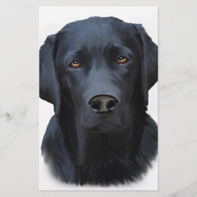 Black Labrador Dog Water Color Art Painting Stationery (Front)
