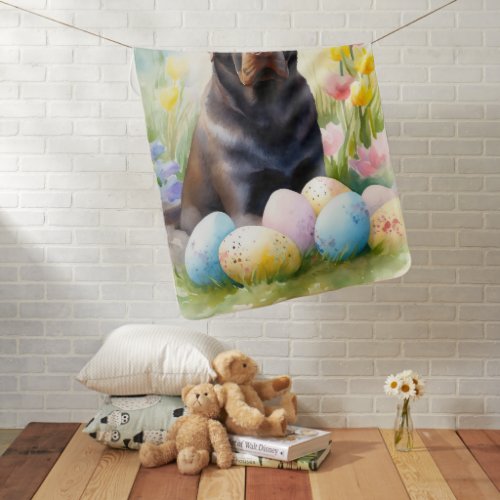 Black Labrador Dog with Easter Eggs Holiday Baby Blanket