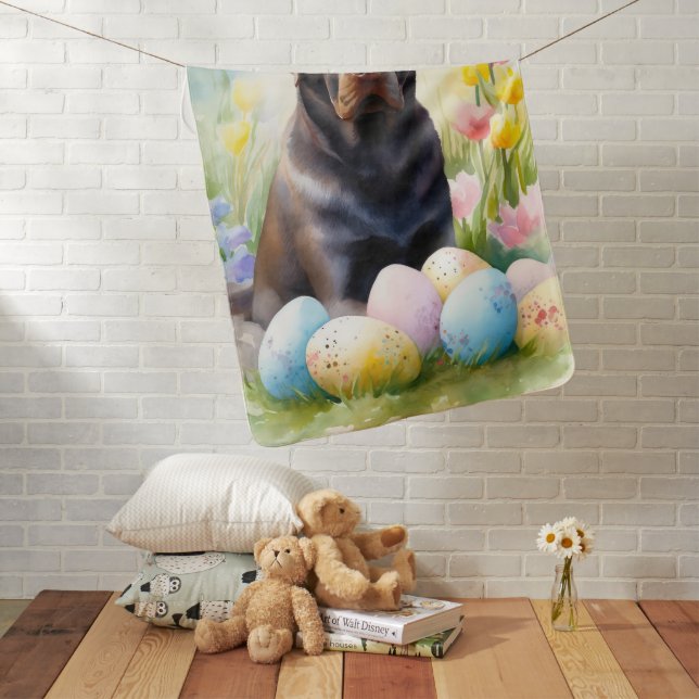 Black Labrador Dog with Easter Eggs Holiday Baby Blanket (In Situ)