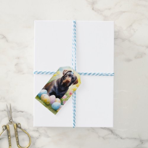 Black Labrador Dog with Easter Eggs Holiday Gift Tags