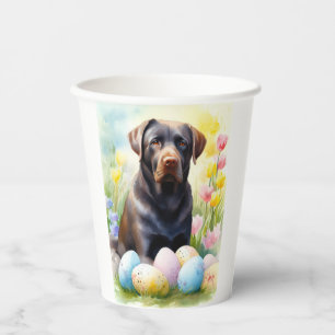Black Labrador Dog with Easter Eggs Holiday Paper Cups