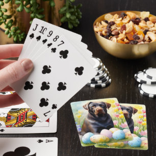 Black Labrador Dog with Easter Eggs Holiday Poker Cards