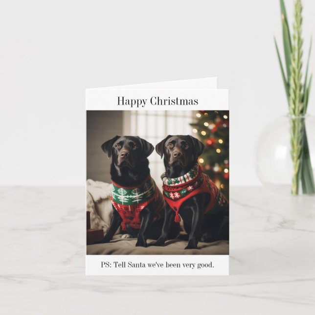 Black Labrador Dogs Christmas Card (Front)