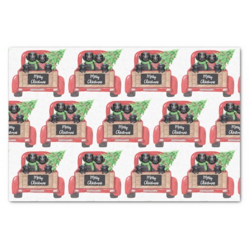 Black Labrador Dogs Red Truck Merry Christmas Tissue Paper