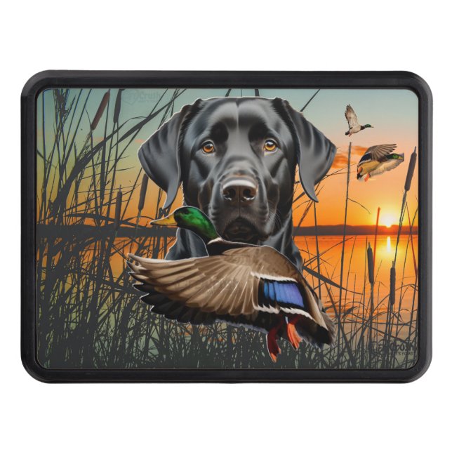 Black Labrador Duck Hunting Hitch Cover (Front)