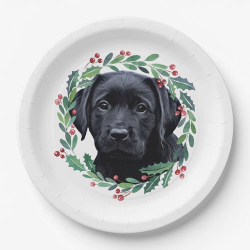 Black Labrador Elegant Dog Christmas Holiday Paper Plates