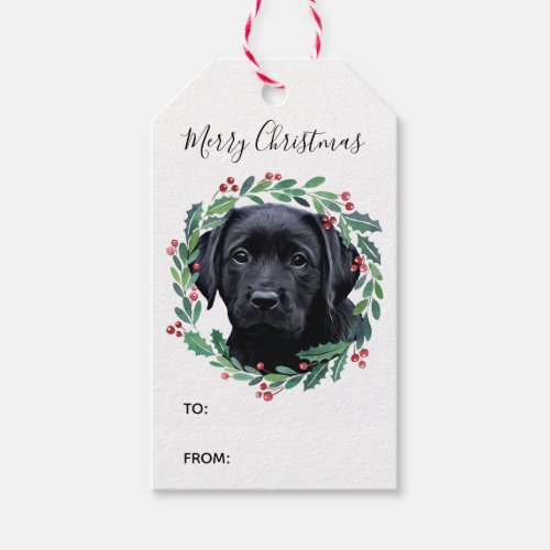 Black Labrador Elegant Dog Merry Christmas Gift Tags