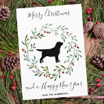 Black Labrador Elegant Dog Merry Christmas Holiday Card<br><div class="desc">Send christmas greetings this holiday season with this elegant Merry Christmas black labrador in a wreath design card, and matching decor . A wonderful gift to all Labrador Lovers. Personalize with family name . This black labrador christmas card will be a favorite among labrador lovers. Visit our collection for matching...</div>