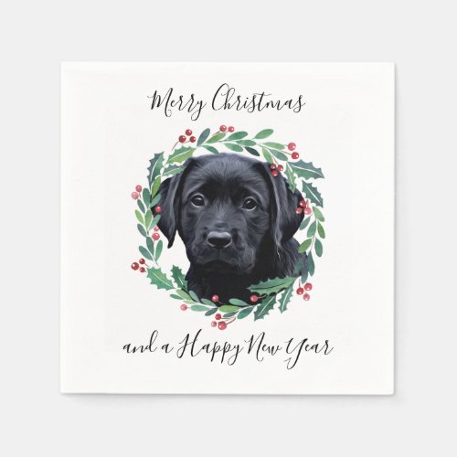 Black Labrador Elegant Dog Merry Christmas Napkins
