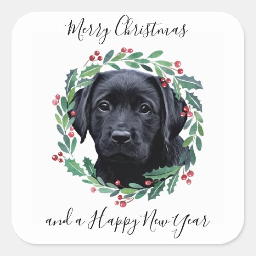 Black Labrador  Elegant Dog Merry Christmas Square Sticker