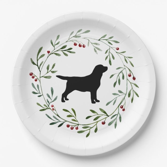 Black Labrador Elegant Dog Retriever Christmas Paper Plates (Front)