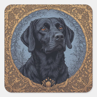 Black Labrador Elegantly Styled Portrait Square Sticker