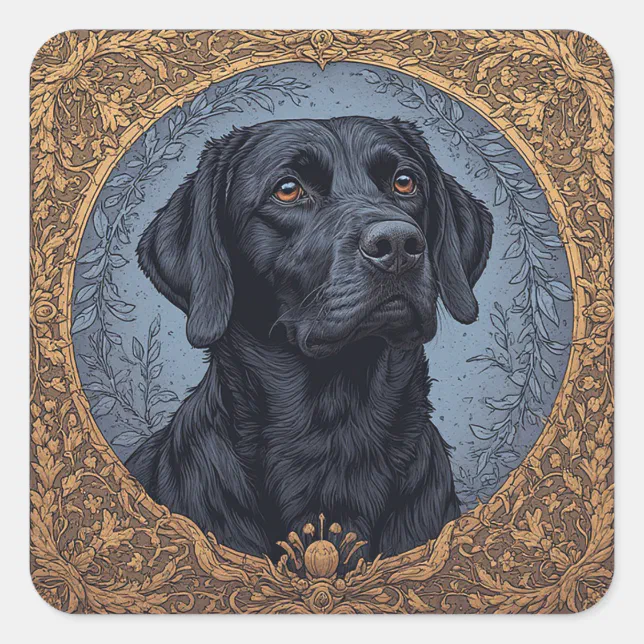 Black Labrador Elegantly Styled Portrait Square Sticker | Zazzle