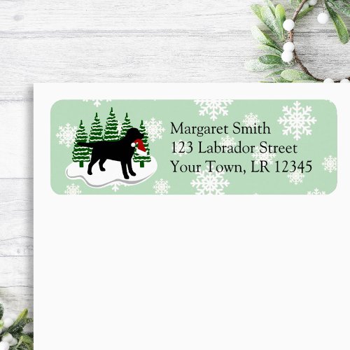 Black Labrador Evergreen Snowflakes Return Address Label