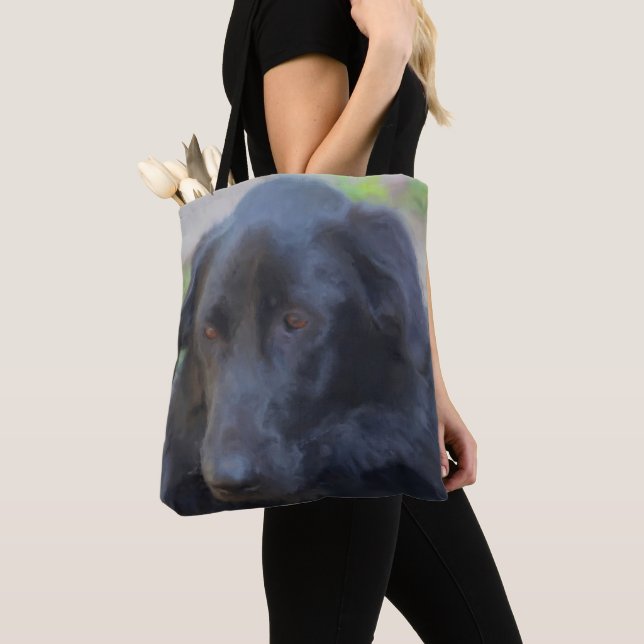 Black Labrador Expressive Eyes Dog Art  Tote Bag (Close Up)